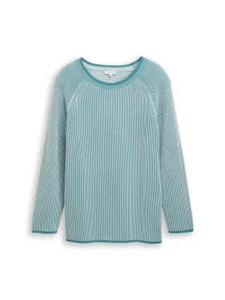 Tom Tailor - Plus Size - Strickpullover mit Streifen teal plaited knit - Gr. - 46