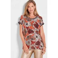 GOLDNER Shirtbluse Kurzarm Oberteil mit floralem Design Gerades Shirt mit harmonischem Farbverlauf, U-Boot-Ausschnitt, bequem