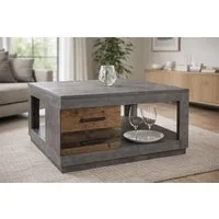 möbelando Couchtisch Fulda, 2 Schübe, betonoxid, Old Style - 80x45,6x80cm (BxHxT)