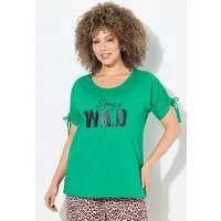 Ulla Popken T-Shirt T-Shirt Schriftzug Oversized Rundhals Raffband