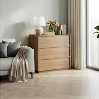 BBWL Stauraumschrank Kommode Holz Eiche 3 Schubladen, Sideboard Schlafzimmer Wohnzimmer Modern Aufbewahrungsschrank, stabil, grifflos, vielseitig