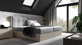 Boxspringbett Bett THANOS 120x200cm Nordic Teak Stoff Grau inkl. Bettkasten