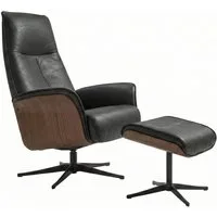 KAWOLA Relaxsessel FERREIRA Leder schwarz Komfort Drehsessel – Bequem, 360° drehbar, Relaxfunktion, Kopfstütze, inklusive Fußhocker