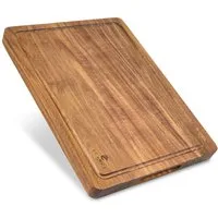 ECENCE Schneidebrett Holz - hochwertiges Küchenbrett aus Akazienholz, Akazienholz, 40x30x3cm, beidseitig nutzbar mit Saftrille & Griffmulden