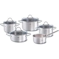 Fissler Topf-Set Palermo, Edelstahl 18/10 (Set, 9-tlg., Kochtopf 16/20/24cm, Bratentopf 20cm,Stielkasserolle ohne Deckel), geeignet für Induktion, breiter Schüttrand