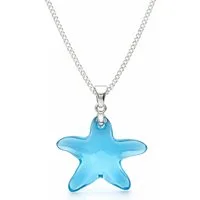 LÖB Kette mit Anhänger 925 Silber Kette Seestern Stern Kristall Stein Anhänger Blau Hellblau (Geschenke für Frauen Damen Beste Freundin Mutter Mama Ehefrau Oma sie zum Geburtstag Schmuck Sommer, Inkl. Schmuckbox), Damen Kinder Mädchen Halskette Silbe