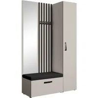 Beautysofa Garderoben-Set MARGARET Flurgarderobe mit Spiegel, (Kleiderschrank, Schuhschrank, Sitzbank, Kleiderstange, Flurmöbel-Set mit Lamellen), verschiedene Farben und Breiten