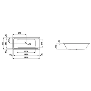Laufen Einbau-Badewanne PRO S 1800x800x410 Stahl mit Antislip weiß, H2271806000401 H2271806000401