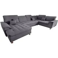 DOMO collection Wohnlandschaft FRANZI mit Kopfteilverstellung, U-Form mit viel Platz, bequem, XXL-Sofa, U-Form, belastbar bis 140kg/Sitz, dunkelgrau, Breite: 352cm