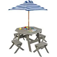 COSTWAY Garten-Kindersitzgruppe, (6-tlg), Kinder Picknicktisch, Gartenmöbel Outdoor, aus Holz