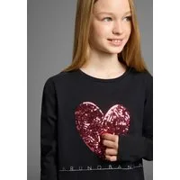 Bruno Banani Langarmshirt WENDE-Pailletten - Glitzerherz Für TEENS. Cooles Paillettenshirt