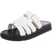 Ital-Design Damen Sandalenslipper mit Schnalle und Profilsohle Pantolette (91742392) Keilabsatz/Wedge Pantoletten in Weiß