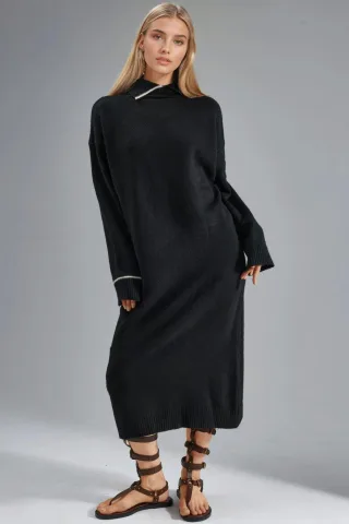 Polokragen Rippstrick-Midi-Strickkleid