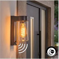 hofstein Außen-Wandleuchte Außenwandlampe mit Bewegungsmelder aus Metall/Glas in Schwarz/Klar, ohne Leuchtmittel, Leuchte im Industrial-Design für Garten/Terrasse/Hof, E27, IP44