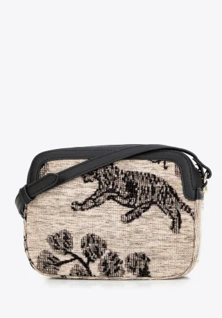Wittchen Damen-Umhängetasche aus Jacquard und Kunstleder, creme und schwarz