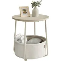 VASAGLE Beistelltisch, rund, Couchtisch, mit Korb aus Stoff, Ø45 cm, modern