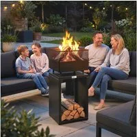 Outsunny Feuerschale mit Holzlager, Kohlegitter, verstellbaren Füßen, (Feuerstelle, 1-St., Feuerschalen), für Garten, Balkon Terrasse, Outdoor