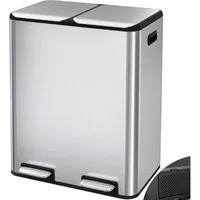 TLGREEN Mülleimer Mülltrennsystem,2 Fächer, 2 x 30 Liter Treteimer mit Geruchsfilter, Metall Mülltrennsystem für Küche Büro