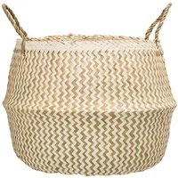 Bloomingville Aufbewahrungskorb Korb Ø 42 x 34 cm natur / weiß, Dekokorb mit Henkel, Wäschekorb, Seegras, dänisches Design