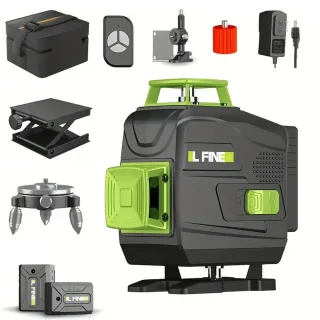 LFINE 4D 16 Line Laser Level Kit Self-Leveling Horizontal and Vertical Cross EU Plug with 2 Rechargeable Lithium Battery