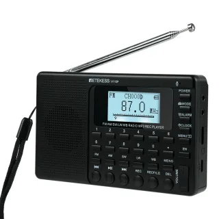 Retekess V115P Portable Bluetooth Radio 5-Band AM FM SW LW WB Flashlight 3 Recording Modes TF Card USB Rechargeable Spea