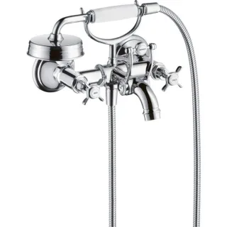 hansgrohe 2-Griff-Wannen-Armatur 16540000 Aufputz, Ausladung 224mm, mit Kreuzgriffen, chrom