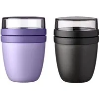 Mepal Lunchbox Lunchpot Ellipse Mixed, Becher to go, Vivid Lilac + Nordic Black, Polypropylen (PP), PCTG, hurt & Müsli, 500 ml & 200 ml, Mikrowellen- & spülmaschinenfest