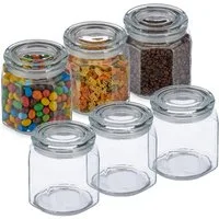 relaxdays Vorratsglas 6er Set Vorratsgläser mit Deckel 1300 ml, Glas