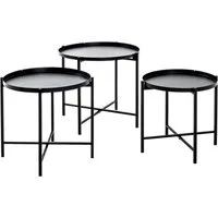 HAKU Beistelltisch Sofatisch, Wohnzimmertisch (Set, 3-St., 3er Set), rund - aus Metall Schwarz - Ø/H 39/37 und 43/40 und 48/43 cm