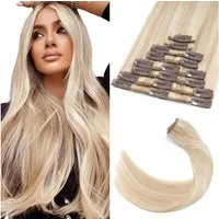 LuxusKollektion Echthaar-Extension Haarverlängerung Echthaar Clip 8Teile 60cm #18 613 Balayage Blond