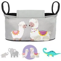 GLÜCKSWOLKE Kinderwagen-Tasche in Grau oder Schwarz I 6 Motive I Kinderwagentasche & Buggy Organizer, Kinderwagen Tasche mit Getränkehalter und Feuchttücherfach