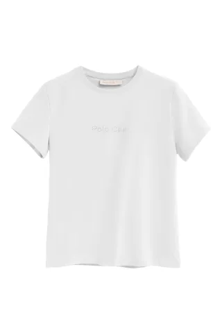 Kurzärmliges T-Shirt weiß mit glitzerndem Polo Club Logo und geradem Schnitt