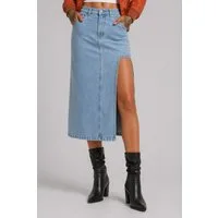 urbandreamz Jeansrock Damen Midi Rock langer Schnitt Denim Stretch stylischer Rock, robuster Jeansstoff, Gehschlitz