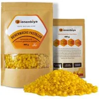 Bienenbiya Bienenwachskerze 400g 100% Reine Bienenwachs Pastillen ohne Zusatzstoffe (natürliches Beeswax für Salben,Kosmetika,Seifen,Kerzenherstellung und Leder-/Holzpflege), 100% natürlich ohne zusatzstoffe