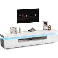 Merax Lowboard hochglanz TV-Schrank mit LED-Beleuchtung (175×38×45 cm, 1 St., Lowboard für Fernseher bis 75 Zoll, Weiß), Fernsehschrank mit 2 L-Schränken, 1 Schublade & halboffener Ablage