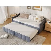 FUROKOY Schlafsofa Daybett Tagesbett Ausziehbares mit Bettfunktion, 90x200 cm,Multifunktionsbett,Grau,Samt,mit Seitentaschen