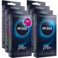 MY.SIZE Kondome Mix, gemischte Kondome in individueller Passform, blaue, rote mit Erdbeeraroma, gerippt, classic