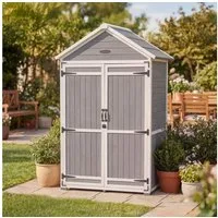 HOMAVO Gerätehaus Gartenschrank Werkzeugschrank Geräteschuppen Holzhäuschen, Outdoor-Schrank, Satteldach, mit 2 Einlegeböden, 99.3*56.5*178cm
