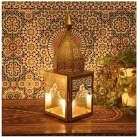 Casa Moro Windlicht Orientalisches Windlicht Modena Gold M aus Glas & Metall Höhe 44cm (Marokkanische Laterne Kerzenhalter, Minaretten Form Wohn-Deko), Geschenk Idee Muttertag Ostern Deko IRL650