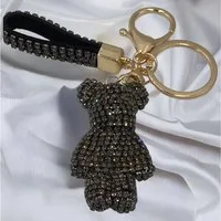 Steinfixx® Schlüsselanhänger Edler Strass Teddybär Cartoon Schlüsselanhänger mit Lederband (Teddybär Anhänger mit Schlüsselring und Karabinerhaken sowie Schlaufe), Schlüsselanhänger - Handyanhänger reich bestückt mit Rhinestones
