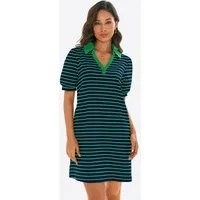 Imily Bela Blusenkleid Streifenkleid mit Puffärmel (Packung, 1-tlg., 1per-Pack) V-Ausschnitt