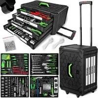 tectake Werkzeugtrolley Werkzeugkoffer, Werkzeugkasten mit Tragegriff und Teleskopgriff (Komplettset, 899-teilig), übersichtliche Anordnung auf 4 Ebenen, inklusive Sicherheitsstift