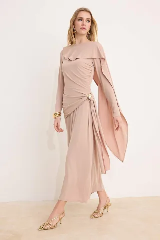 Braunes, flaches, langes, schickes/figurbetontes Hijab-Maxikleid für Damen