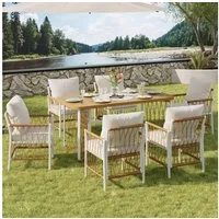 Merax Gartenlounge-Set Polyratten Gartenmöbel-Set mit geflochtenen Armlehnen & Polsterkissen, (7-tlg), 6-Sitzer Gartenset mit 1 Tisch & 6 Stühlen,Lounge-Set mit Eisengestell