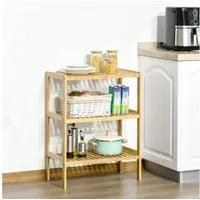 HOMCOM Standregal Küchenregal mit 3 Ebenen, Bambusregal, Mehrzweckschrank 1-tlg., für Wohnzimmer, Natur