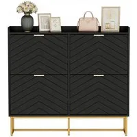 UEV Schuhschrank mit 4 Klappen, Schuhkipper Schmal, Schuhregal mit Metallfüße (Packung, Modern Schuhaufbewahrung mit Oberplatte Schuhkommode mit Kippsicherung) trennwände verstellbar und abnehmbar für verschiedene Schuhtypen