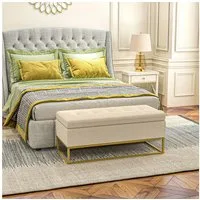 HOMCOM Sitzbank Truhenbank mit Stauraum und Stahlbeine (Aufbewahrungsbank, 1-St., Lagerbank), Beige, 110 x 44 x 49 cm
