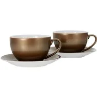 CreaTable Cappuccinotasse Golden Days, 4-tlg., Steinzeug, 4-teilig, inkl. Untertasse