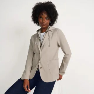 Strickblazer mit abnehmbarer Kapuze für Damen, Damen, size: regular, Elfenbein, Baumwoll-Mischung/Polyester-Mischung, by Lands' End