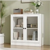 VOWNER Sideboard mit 2 Glastüren – Buffetschrank, Küchenschrank mit Arbeitsplatte (1 St), Aufbewahrungsschrank für Wohnzimmer & Schlafzimmer